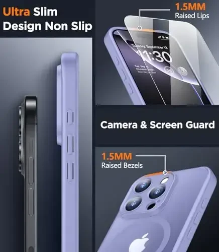 SPIDERCASE Designed for iPhone 16 Pro Case, Magnetic Translucent[2+Tempered Glass Screen Protector] [Camera Protection] Anti-Fingerprint Anti-Scratch for iPhone 16 Pro 6.3”, Light Purple - 4