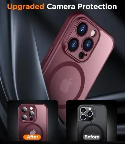 SPIDERCASE Designed for iPhone 16 Pro Case, Magnetic Translucent[2+Tempered Glass Screen Protector] [Camera Protection] Anti-Fingerprint Anti-Scratch for iPhone 16 Pro 6.3”, Wine Red - 6