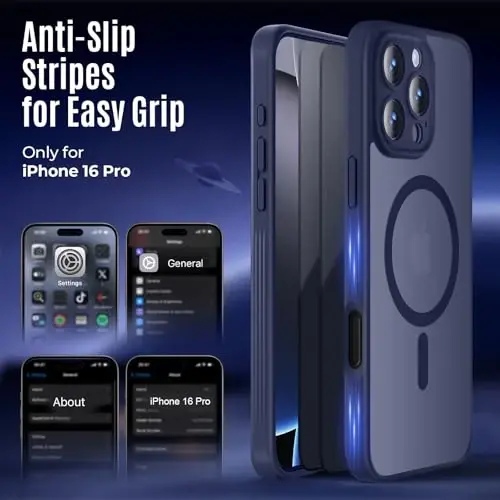 Symcele Designed for iPhone 16 Pro Case, Compatible with MagSafe, with Privacy Screen Protectors X2, [Camera Protection] [15FT Military Drop Protection] Shockproof Phone Case, 2024, Navy Blue - 6