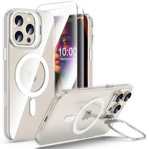 Designed for iPhone 16 Pro Case Magnetic with Kickstand & Sreen Protector,Slim Shockproof Military protecive Buil-in Camera Ring Stand Phone Cover Case for 16 Pro 2024 6.3inch (Clear) - 1