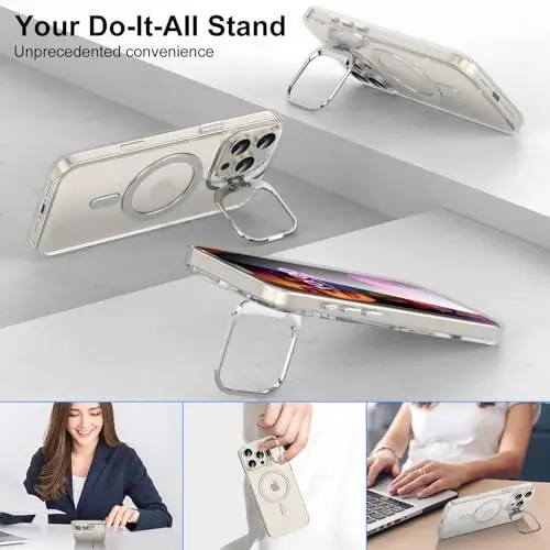 Designed for iPhone 16 Pro Case Magnetic with Kickstand & Sreen Protector,Slim Shockproof Military protecive Buil-in Camera Ring Stand Phone Cover Case for 16 Pro 2024 6.3inch (Clear) - 4