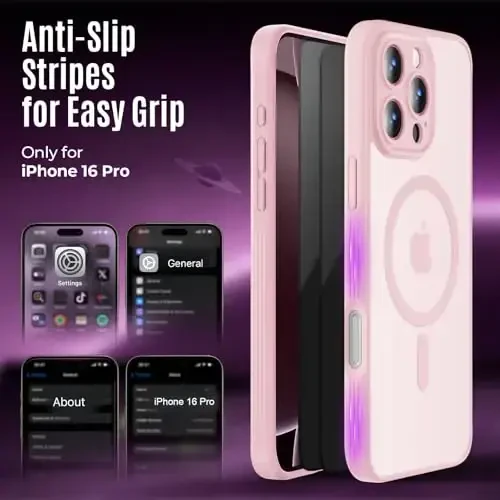 Symcele Designed for iPhone 16 Pro Case, Compatible with MagSafe, with Privacy Screen Protectors X2, [Camera Protection] [15FT Military Drop Protection] Shockproof Phone Case, 2024, Pink - 6
