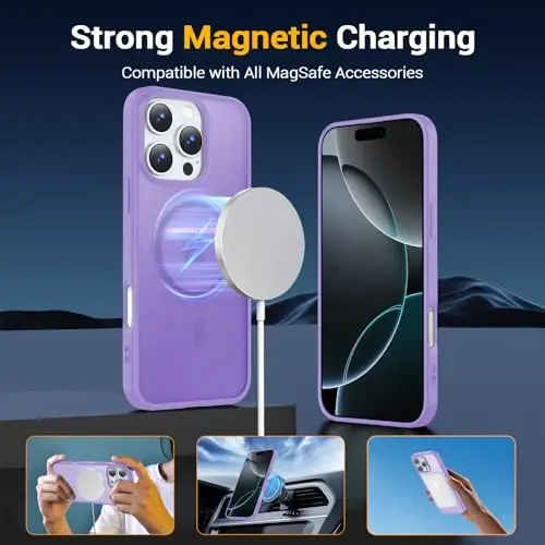 Temdan for iPhone 16 Pro Case, Compatible with Magsafe, Anti-Yellowing, Military-Grade Protection, Shockproof Slim Magnetic Phone Case Cover, Light Purple - 3