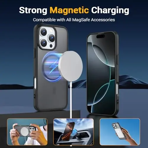 Temdan for iPhone 16 Pro Case, Compatible with Magsafe, Anti-Yellowing, Military-Grade Protection, Shockproof Slim Magnetic Phone Case Cover, Black - 3