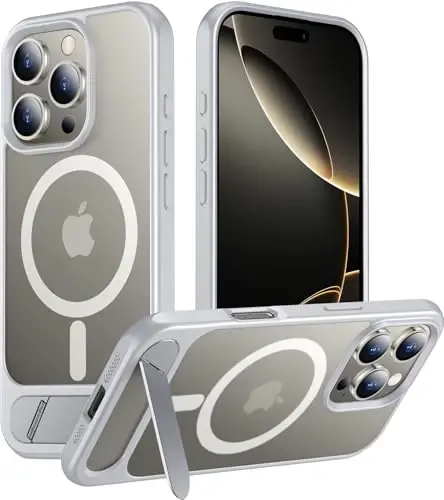 Temdan Magnetic Compatible with iPhone 16 Pro Case, [Built-in Invisible Kickstand][Compatible with MagSafe] [Military Grade Shockproof] Slim Translucent Matte Phone Case for iPhone 16 Pro 6.3