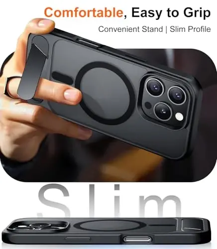 Temdan Magnetic Compatible with iPhone 16 Pro Case, [Built-in Invisible Kickstand][Compatible with MagSafe] [Military Grade Shockproof] Slim Translucent Matte Phone Case for iPhone 16 Pro 6.3