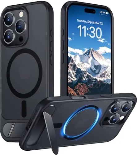 Temdan Magnetic Compatible with iPhone 16 Pro Case, [Built-in Invisible Kickstand][Compatible with MagSafe] [Military Grade Shockproof] Slim Translucent Matte Phone Case for iPhone 16 Pro 6.3