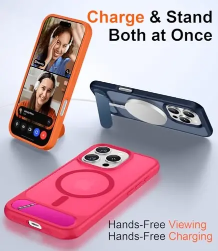 Temdan Magnetic Compatible with iPhone 16 Pro Case, [Built-in Invisible Kickstand][Compatible with MagSafe][Military Grade Shockproof] Slim Translucent Matte Phone Case for iPhone 16 Pro 6.3