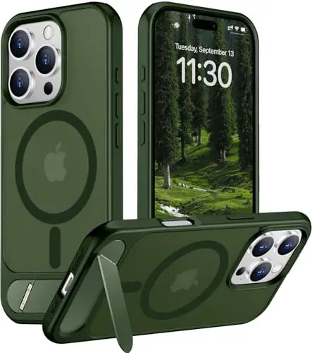 Temdan Magnetic Compatible with iPhone 16 Pro Case, [Built-in Invisible Kickstand][Compatible with MagSafe][Military Grade Shockproof] Slim Translucent Matte Phone Case for iPhone 16 Pro 6.3