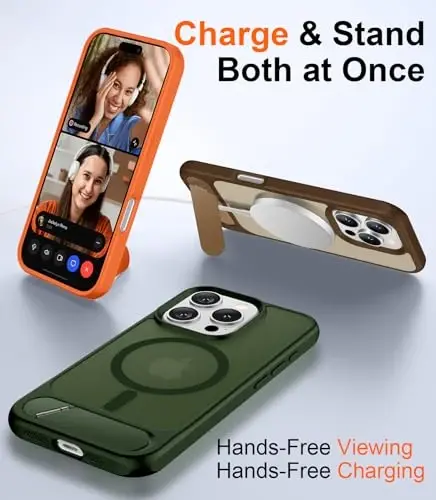 Temdan Magnetic Compatible with iPhone 16 Pro Case, [Built-in Invisible Kickstand][Compatible with MagSafe][Military Grade Shockproof] Slim Translucent Matte Phone Case for iPhone 16 Pro 6.3