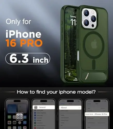 Temdan Magnetic Compatible with iPhone 16 Pro Case, [Built-in Invisible Kickstand][Compatible with MagSafe][Military Grade Shockproof] Slim Translucent Matte Phone Case for iPhone 16 Pro 6.3