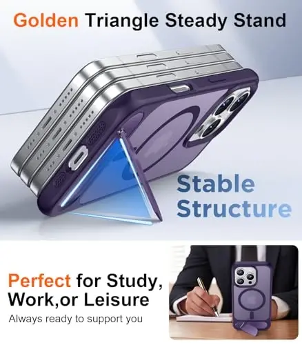 Temdan Magnetic Compatible with iPhone 16 Pro Case, [Built-in Invisible Kickstand][Compatible with MagSafe] [Military Grade Shockproof] Slim Translucent Matte Phone Case for iPhone 16 Pro 6.3