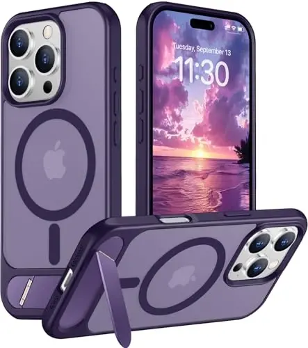 Temdan Magnetic Compatible with iPhone 16 Pro Case, [Built-in Invisible Kickstand][Compatible with MagSafe] [Military Grade Shockproof] Slim Translucent Matte Phone Case for iPhone 16 Pro 6.3