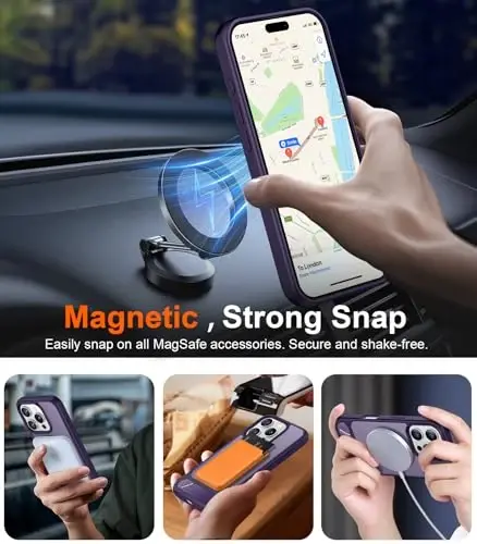 iPhone 16 Pro Kılıfı ile Uyumlu Temdan Manyetik, [Dahili Görünmez Destek Çubuğu][MagSafe ile Uyumlu] [Askeri Sınıf Darbeye Dayanıklı] iPhone 16 Pro 6.3