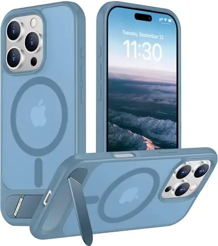 Temdan Magnetic Compatible with iPhone 16 Pro Case, [Built-in Invisible Kickstand][Compatible with MagSafe][Military Grade Shockproof] Slim Translucent Matte Phone Case for iPhone 16 Pro 6.3