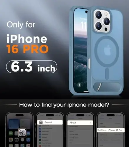 Temdan Magnetic Compatible with iPhone 16 Pro Case, [Built-in Invisible Kickstand][Compatible with MagSafe][Military Grade Shockproof] Slim Translucent Matte Phone Case for iPhone 16 Pro 6.3