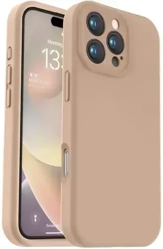 Vooii Compatible with iPhone 16 Pro Case, Liquid Silicone Upgrade [Camera Protection] [Soft Anti-Scratch Microfiber Lining] Shockproof Phone Case for iPhone 16 Pro 6.3 inch - Light Brown - VOOII