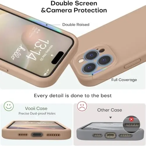 Vooii Compatible with iPhone 16 Pro Case, Liquid Silicone Upgrade [Camera Protection] [Soft Anti-Scratch Microfiber Lining] Shockproof Phone Case for iPhone 16 Pro 6.3 inch - Light Brown - 3