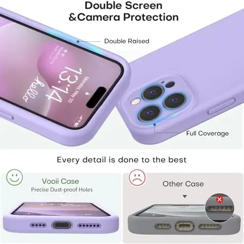 Vooii Compatible with iPhone 16 Pro Case, Liquid Silicone Upgrade [Camera Protection] [Soft Anti-Scratch Microfiber Lining] Shockproof Phone Case for iPhone 16 Pro 6.3 inch - Light Purple - 3