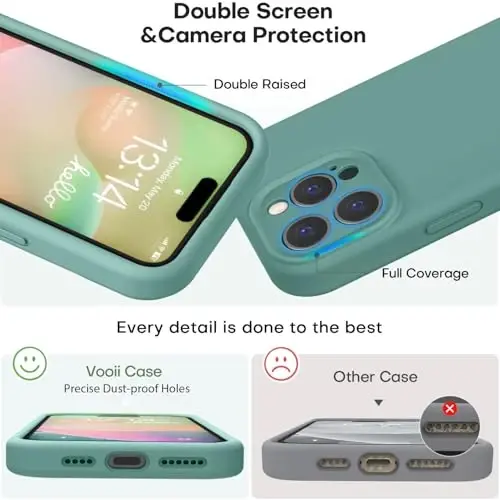 Vooii Compatible with iPhone 16 Pro Case, Liquid Silicone Upgrade [Camera Protection] [Soft Anti-Scratch Microfiber Lining] Shockproof Phone Case for iPhone 16 Pro 6.3 inch - Pine Green - 3