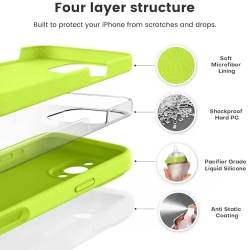 Vooii Compatible with iPhone 16 Pro Case, Liquid Silicone Upgrade [Camera Protection] [Soft Anti-Scratch Microfiber Lining] Shockproof Phone Case for iPhone 16 Pro 6.3 inch - Fluorescent Green - 2