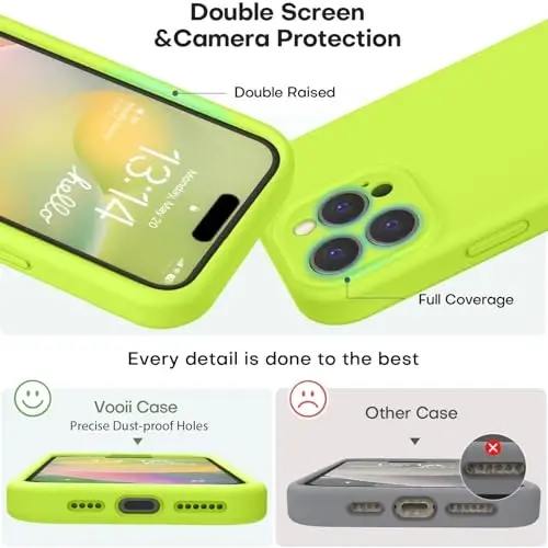Vooii Compatible with iPhone 16 Pro Case, Liquid Silicone Upgrade [Camera Protection] [Soft Anti-Scratch Microfiber Lining] Shockproof Phone Case for iPhone 16 Pro 6.3 inch - Fluorescent Green - 3