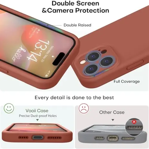 Vooii Compatible with iPhone 16 Pro Case, Liquid Silicone Upgrade [Camera Protection] [Soft Anti-Scratch Microfiber Lining] Shockproof Phone Case for iPhone 16 Pro 6.3 inch - Caramel - 3