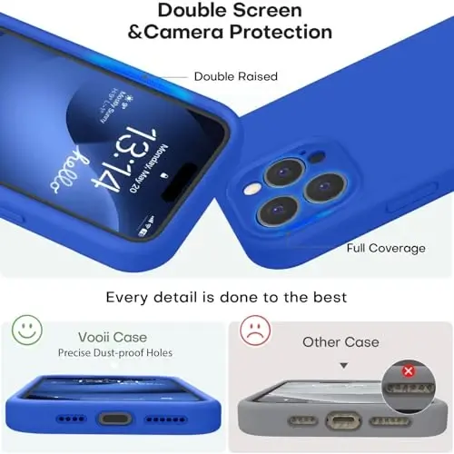Vooii Compatible with iPhone 16 Pro Case, Liquid Silicone Upgrade [Camera Protection] [Soft Anti-Scratch Microfiber Lining] Shockproof Phone Case for iPhone 16 Pro 6.3 inch - Klein Blue - 3