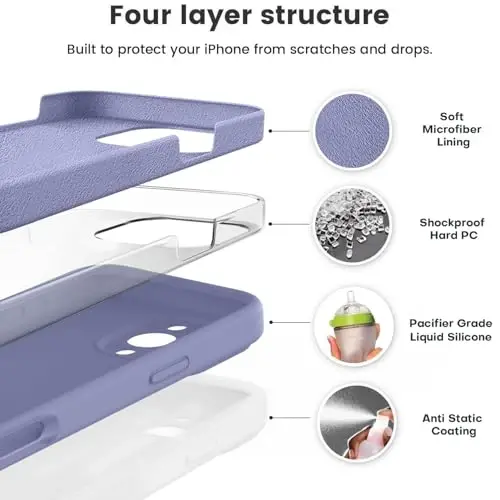 Vooii Compatible with iPhone 16 Pro Case, Liquid Silicone Upgrade [Camera Protection] [Soft Anti-Scratch Microfiber Lining] Shockproof Phone Case for iPhone 16 Pro 6.3 inch - Lavender Grey - 2
