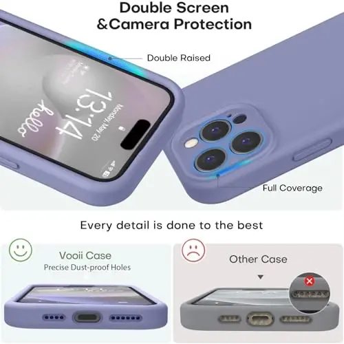 Vooii Compatible with iPhone 16 Pro Case, Liquid Silicone Upgrade [Camera Protection] [Soft Anti-Scratch Microfiber Lining] Shockproof Phone Case for iPhone 16 Pro 6.3 inch - Lavender Grey - 3