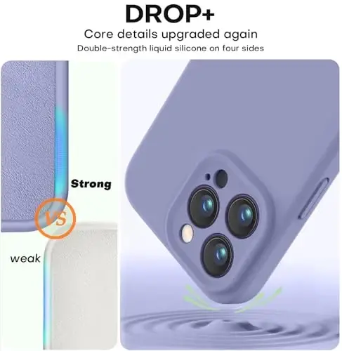 Vooii Compatible with iPhone 16 Pro Case, Liquid Silicone Upgrade [Camera Protection] [Soft Anti-Scratch Microfiber Lining] Shockproof Phone Case for iPhone 16 Pro 6.3 inch - Lavender Grey - 4