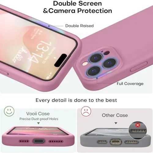 Vooii Compatible with iPhone 16 Pro Case, Liquid Silicone Upgrade [Camera Protection] [Soft Anti-Scratch Microfiber Lining] Shockproof Phone Case for iPhone 16 Pro 6.3 inch - Lavender Purple - 3