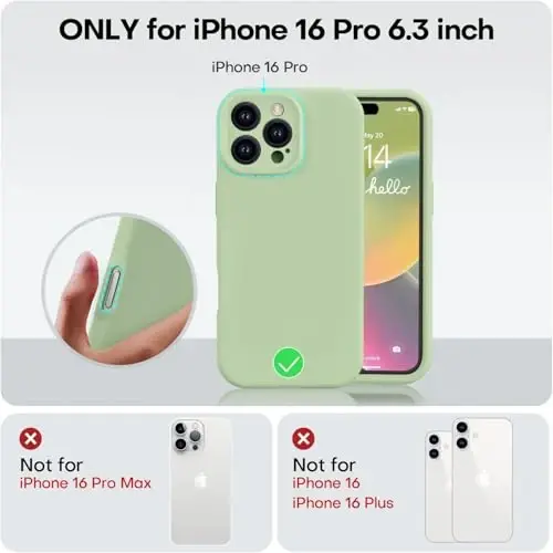 Vooii Compatible with iPhone 16 Pro Case, Liquid Silicone Upgrade [Camera Protection] [Soft Anti-Scratch Microfiber Lining] Shockproof Phone Case for iPhone 16 Pro 6.3 inch - Matcha - 5