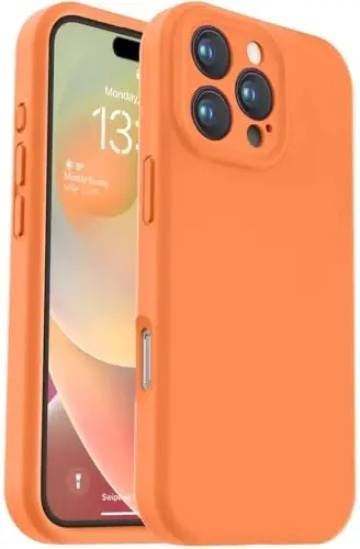 Vooii Compatible with iPhone 16 Pro Case, Liquid Silicone Upgrade [Camera Protection] [Soft Anti-Scratch Microfiber Lining] Shockproof Phone Case for iPhone 16 Pro 6.3 inch - Bright Orange 