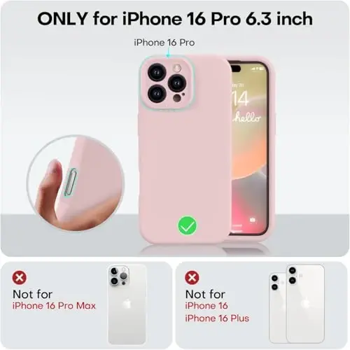 Vooii Compatible with iPhone 16 Pro Case, Liquid Silicone Upgrade [Camera Protection] [Soft Anti-Scratch Microfiber Lining] Shockproof Phone Case for iPhone 16 Pro 6.3 inch - Pink Sand - 5