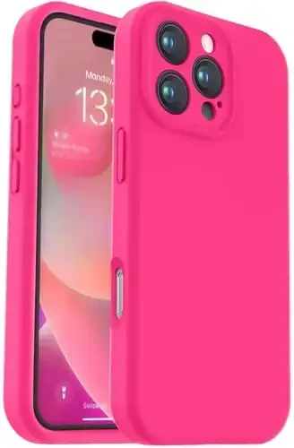 Vooii Compatible with iPhone 16 Pro Case, Liquid Silicone Upgrade [Camera Protection] [Soft Anti-Scratch Microfiber Lining] Shockproof Phone Case for iPhone 16 Pro 6.3 inch - Hot Pink 