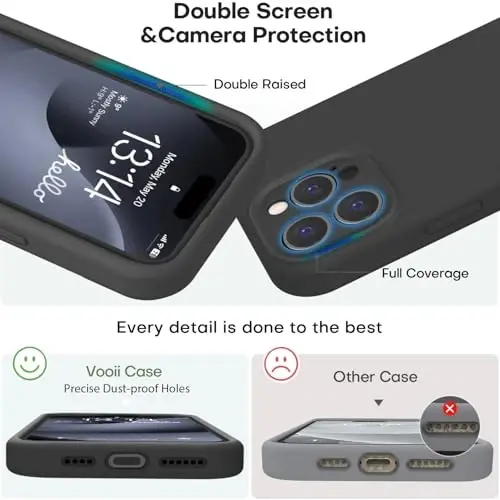 Vooii Compatible with iPhone 16 Pro Case, Liquid Silicone Upgrade [Camera Protection] [Soft Anti-Scratch Microfiber Lining] Shockproof Phone Case for iPhone 16 Pro 6.3 inch - Black - 3