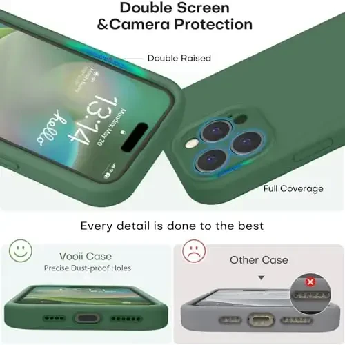Vooii Compatible with iPhone 16 Pro Case, Liquid Silicone Upgrade [Camera Protection] [Soft Anti-Scratch Microfiber Lining] Shockproof Phone Case for iPhone 16 Pro 6.3 inch - Green - 3