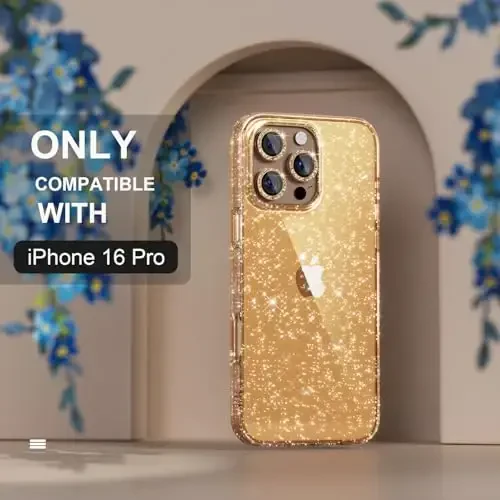 Choiche Compatible for iPhone 16 Pro Case Women Phone Case, Cute Bling Sparkly, Military Grade Drop Protection, 3 Diamond Camera Lens Covers, 2 Tempered Glass Protectors, 6.3 inch (Glitter Gold) - 3