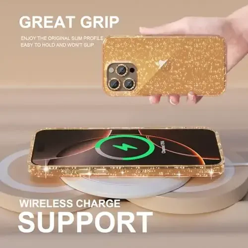 Choiche Compatible for iPhone 16 Pro Case Women Phone Case, Cute Bling Sparkly, Military Grade Drop Protection, 3 Diamond Camera Lens Covers, 2 Tempered Glass Protectors, 6.3 inch (Glitter Gold) - 7