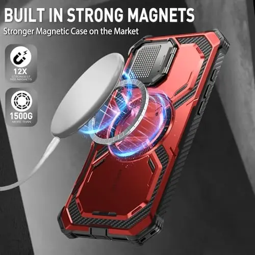i-Blason Armorbox for iPhone 16 Pro Case MagSafe with Stand, 360° Full-Body with Built-in Screen Protector, Camera Control, Camera Cover Kickstand, Heavy Duty Protection for iPhone 16 Pro, Ruddy - 4