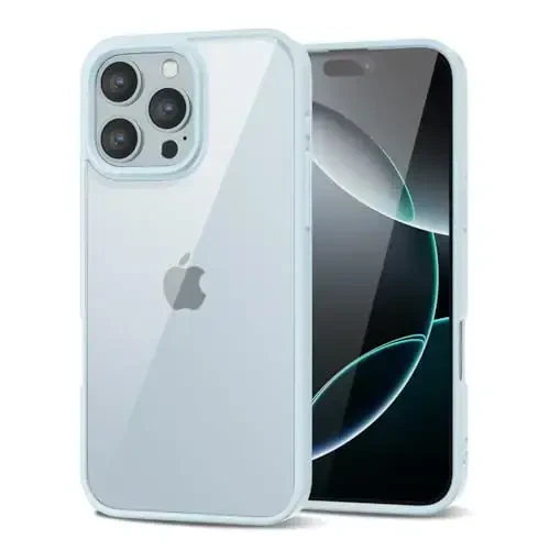 LoeoeL for iPhone 16 Pro Case Clear, Transparent Hybrid 16 Pro Phone Case [Hard Plastic & Soft Silicone Bumper] Acrylic Non Yellowing Thin Slim Protective Cover for Women, Light Blue 