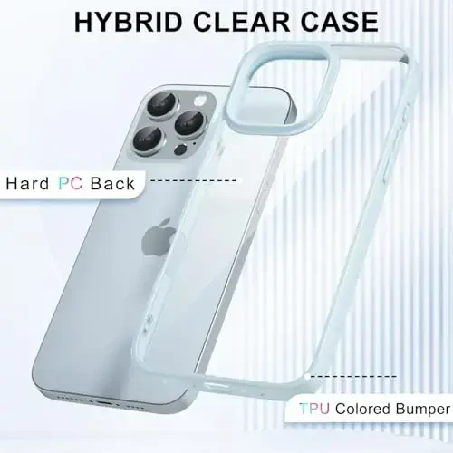 LoeoeL for iPhone 16 Pro Case Clear, Transparent Hybrid 16 Pro Phone Case [Hard Plastic & Soft Silicone Bumper] Acrylic Non Yellowing Thin Slim Protective Cover for Women, Light Blue - 3