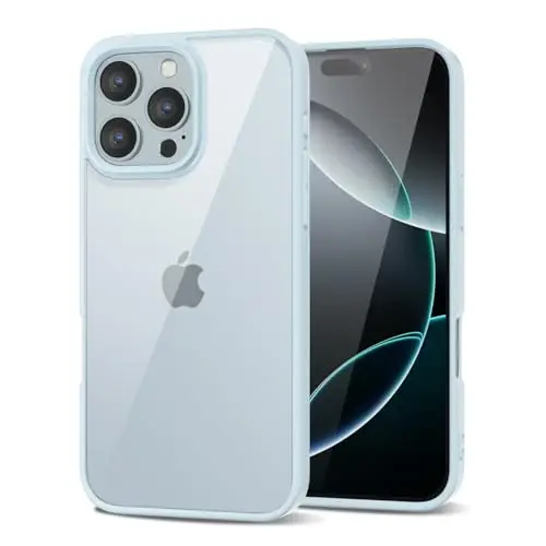 LoeoeL for iPhone 16 Pro Case Clear, Transparent Hybrid 16 Pro Phone Case [Hard Plastic & Soft Silicone Bumper] Acrylic Non Yellowing Thin Slim Protective Cover for Women, Light Blue 