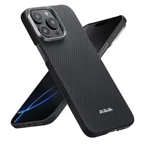 iPhone 16 Pro Max 6.9 dyuymli g‘ilofi uchun Pitaka, MagSafe bilan mos, yupqa va yengil g‘ilof, g‘ilofsiz tuyg‘u bilan iPhone 16 Pro Max, 600D aramid tolali to‘quv [Ultra Slim-Qora/Kulrang (Tvill)] - 1