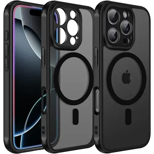 ivoler Magnetic Case for iPhone 16 Pro Max 6.9'' [Compatible with Magsafe] [15FT Military Grade Protection] Magnetic Charger Case Bumper for 16ProMax, Frosted Translucent Back Phone Cover-Matte Black - 1