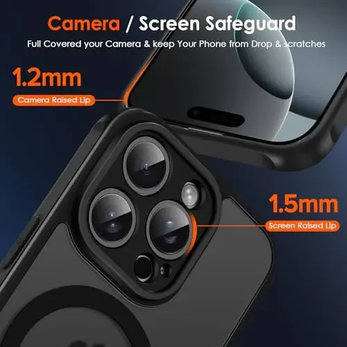 ivoler Magnetic Case for iPhone 16 Pro Max 6.9'' [Compatible with Magsafe] [15FT Military Grade Protection] Magnetic Charger Case Bumper for 16ProMax, Frosted Translucent Back Phone Cover-Matte Black - 7