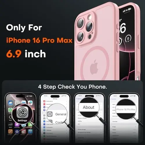 iPhone 16 Pro Max 6.9 inç için Magsafe Şarj Cihazı ile Uyumlu, Tam Kamera Koruması, Düşme Koruması, Yarı Saydam Mat Telefon Kılıfı, TOCOL, Açık Pembe - 2