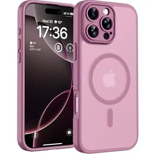 iPhone 16 Pro Max 6.9 inç için TOCOL Kılıf, Magsafe Şarj Cihazı ile Uyumlu, Tam Kamera Koruması, Düşme Koruması, Yarı Saydam Mat Telefon Kılıfı (Lila Mor) 