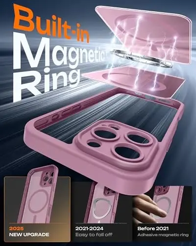 iPhone 16 Pro Max 6.9 inç için TOCOL Kılıf, Magsafe Şarj Cihazı ile Uyumlu, Tam Kamera Koruması, Düşme Koruması, Yarı Saydam Mat Telefon Kılıfı (Lila Mor) - 3